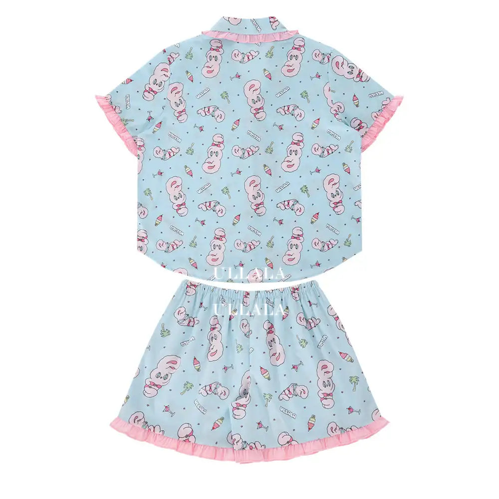 Esther Bunny x Ullala - Vacation Bunny Blue Short Sleeve Pajamas Set - Esther Bunny x Ullala - Clothing - Harumio