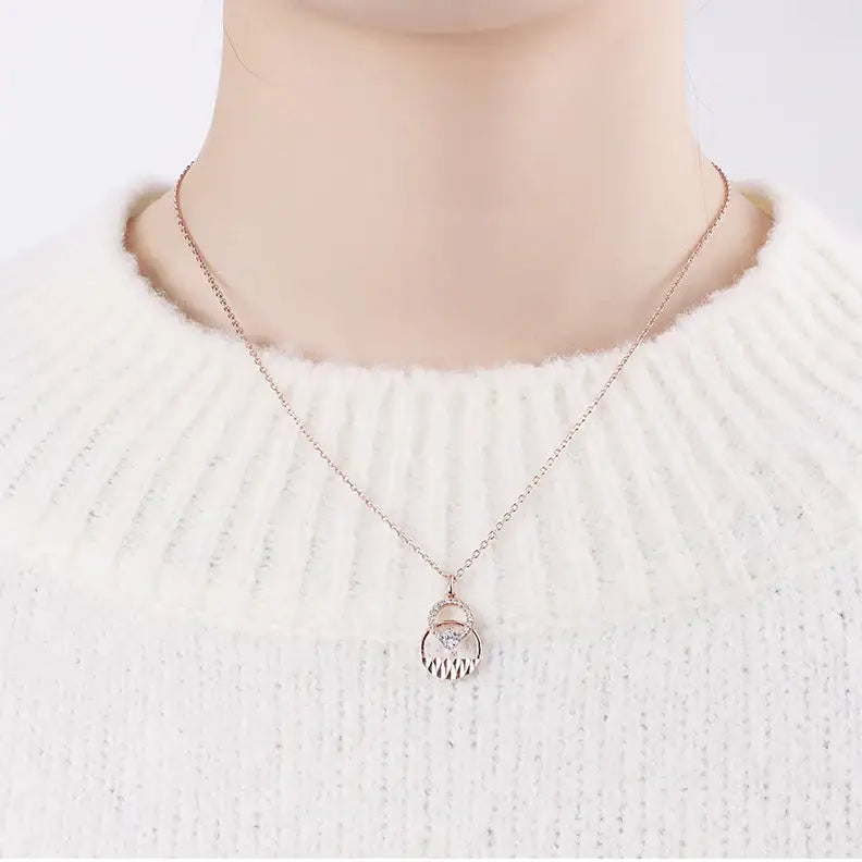 CLUE - Modern Double Ring Cubic Point Silver Necklace - CLUE - Jewelry - Harumio
