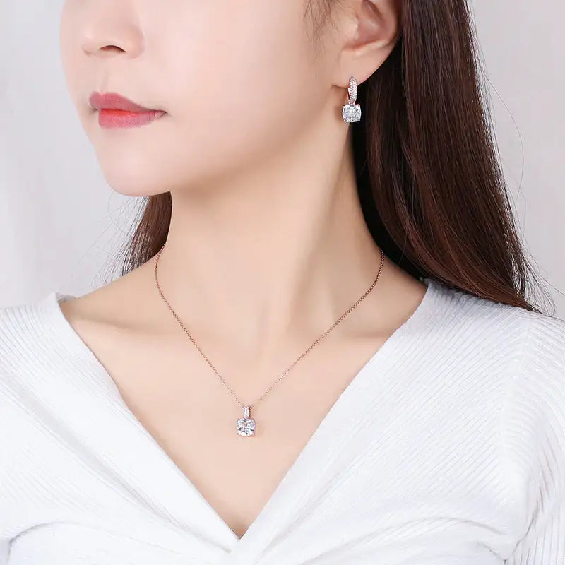 CLUE - Square Crystal One Touch Silver Earrings - CLUE - Jewelry - Harumio