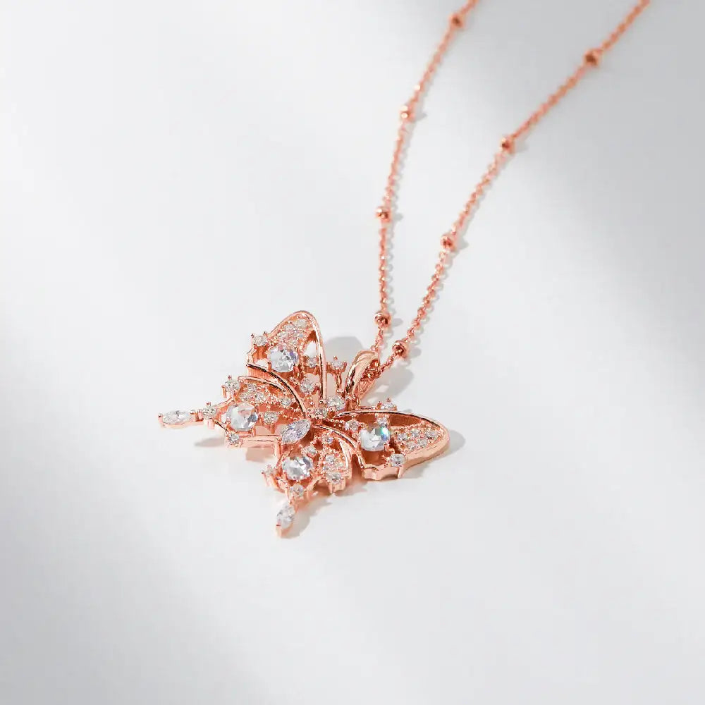CLUE - Butterfly Silhouette Big Pendant Silver Necklace - CLUE - Jewelry - Harumio