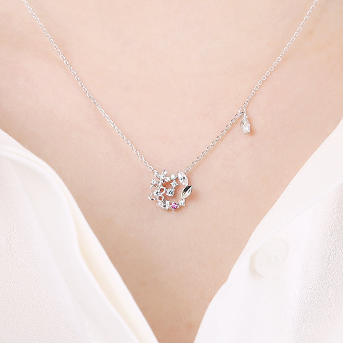 OST - July Birthstone Ruby Hydrangea Birth Flower Necklace