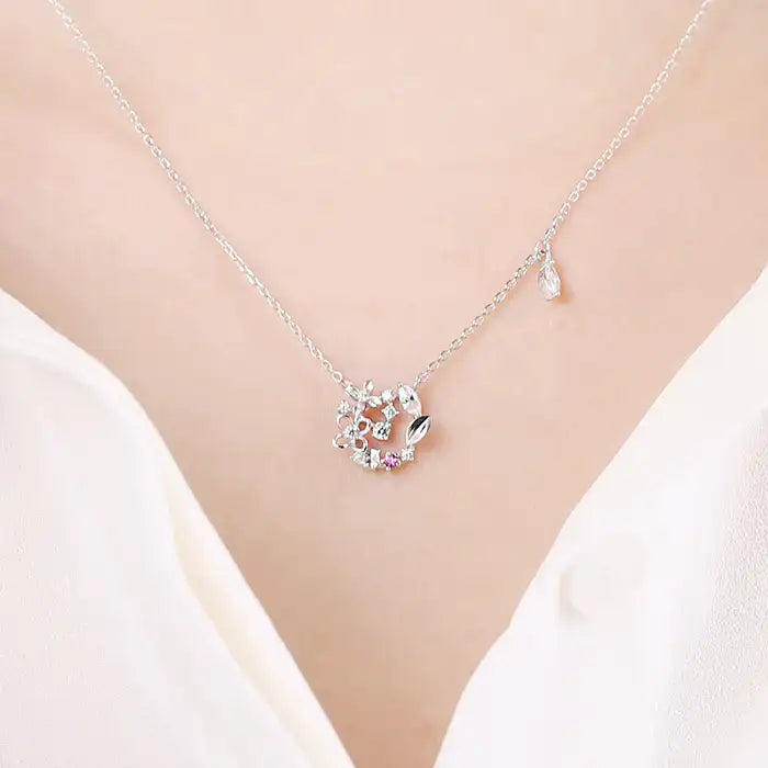 OST - July Birthstone Ruby Hydrangea Birth Flower Necklace - OST - Jewelry - Harumio