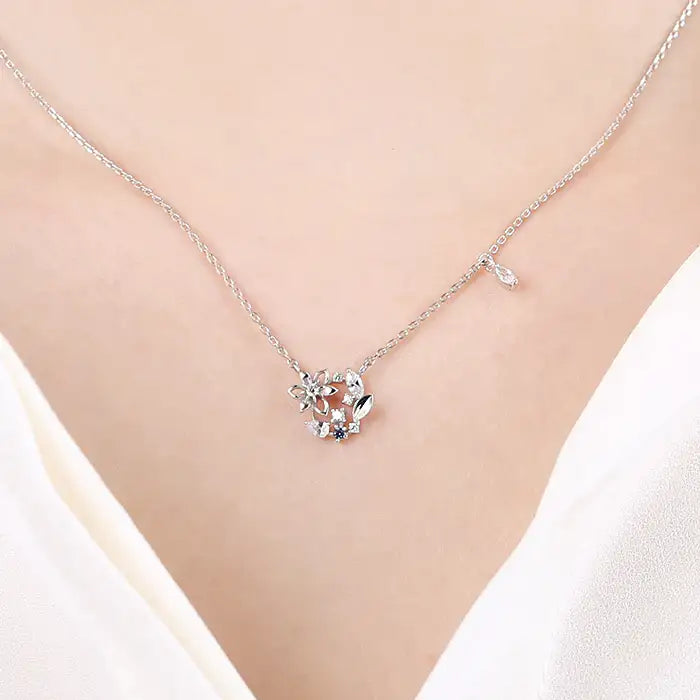 OST - September Birthstone Sapphire Clematis Birth Flower Necklace - OST - Jewelry - Harumio