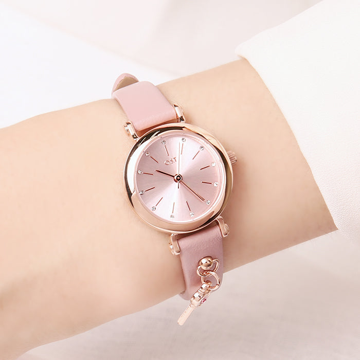 OST - Love Key Pink Leather Watch