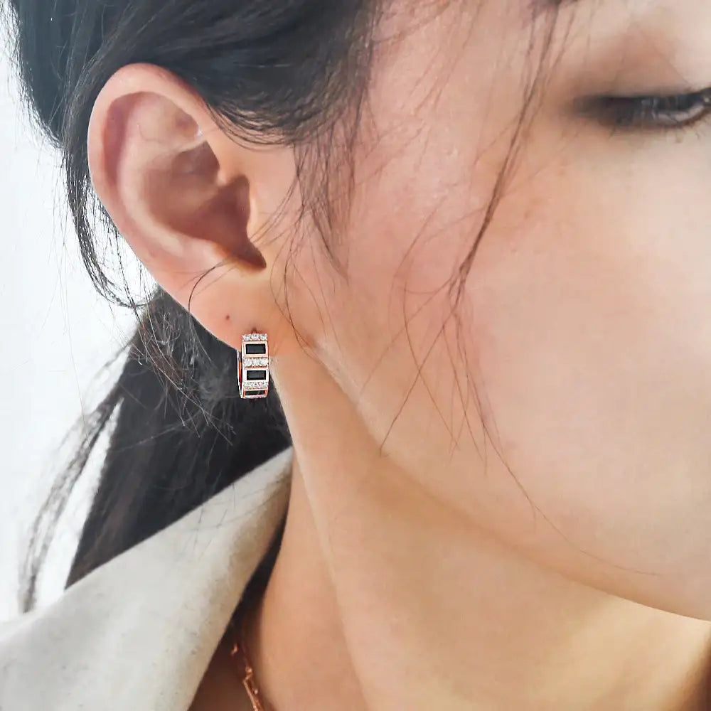 CLUE - Black Cross Rose Gold Earrings - CLUE - Jewelry - Harumio