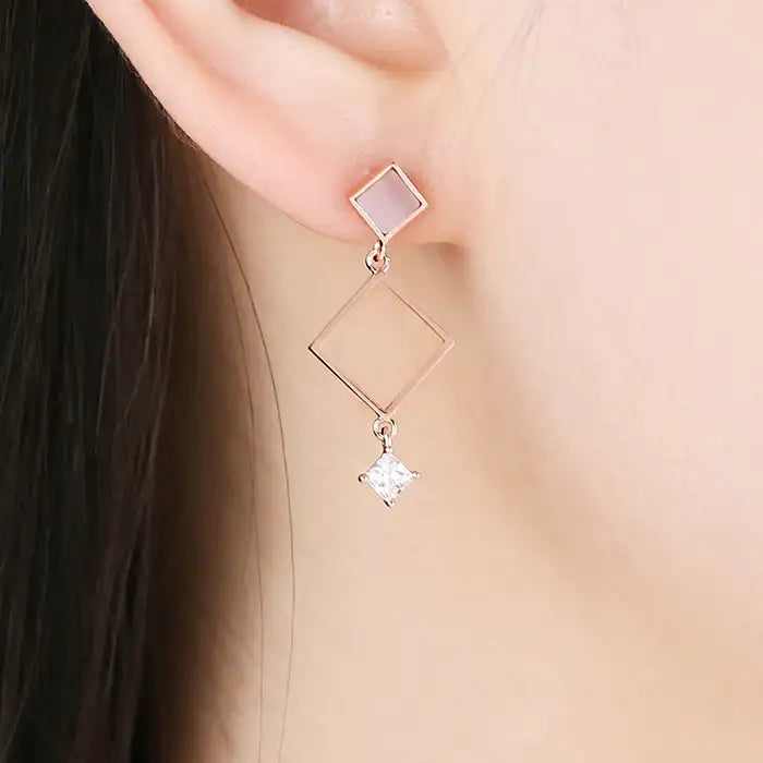 OST - Pink Mother-of-Pearl Rose Gold Drop Earrings