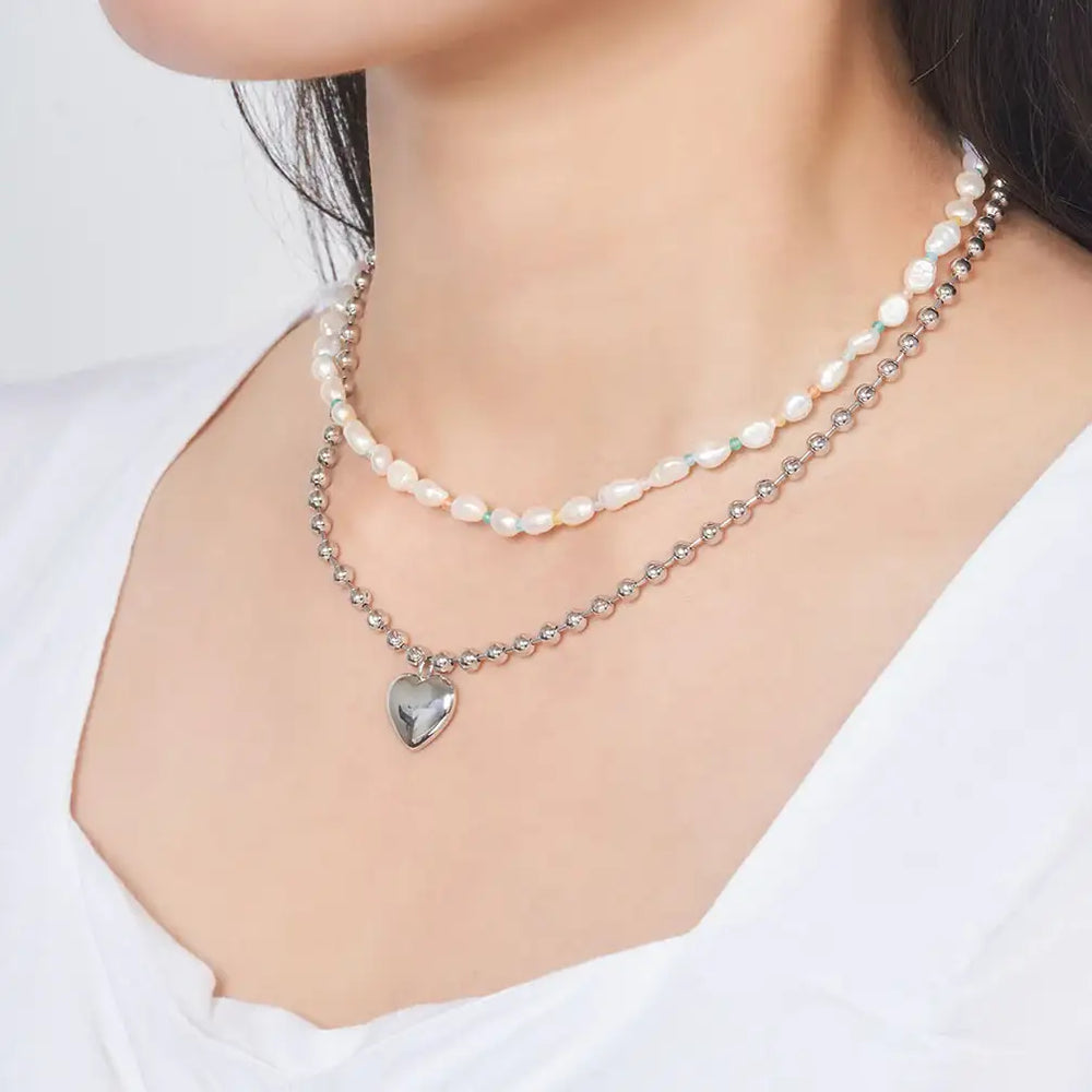 OST - POPTS Collection Pastel Baroque Pearl Earth Heart Necklace - OST - Jewelry - Harumio