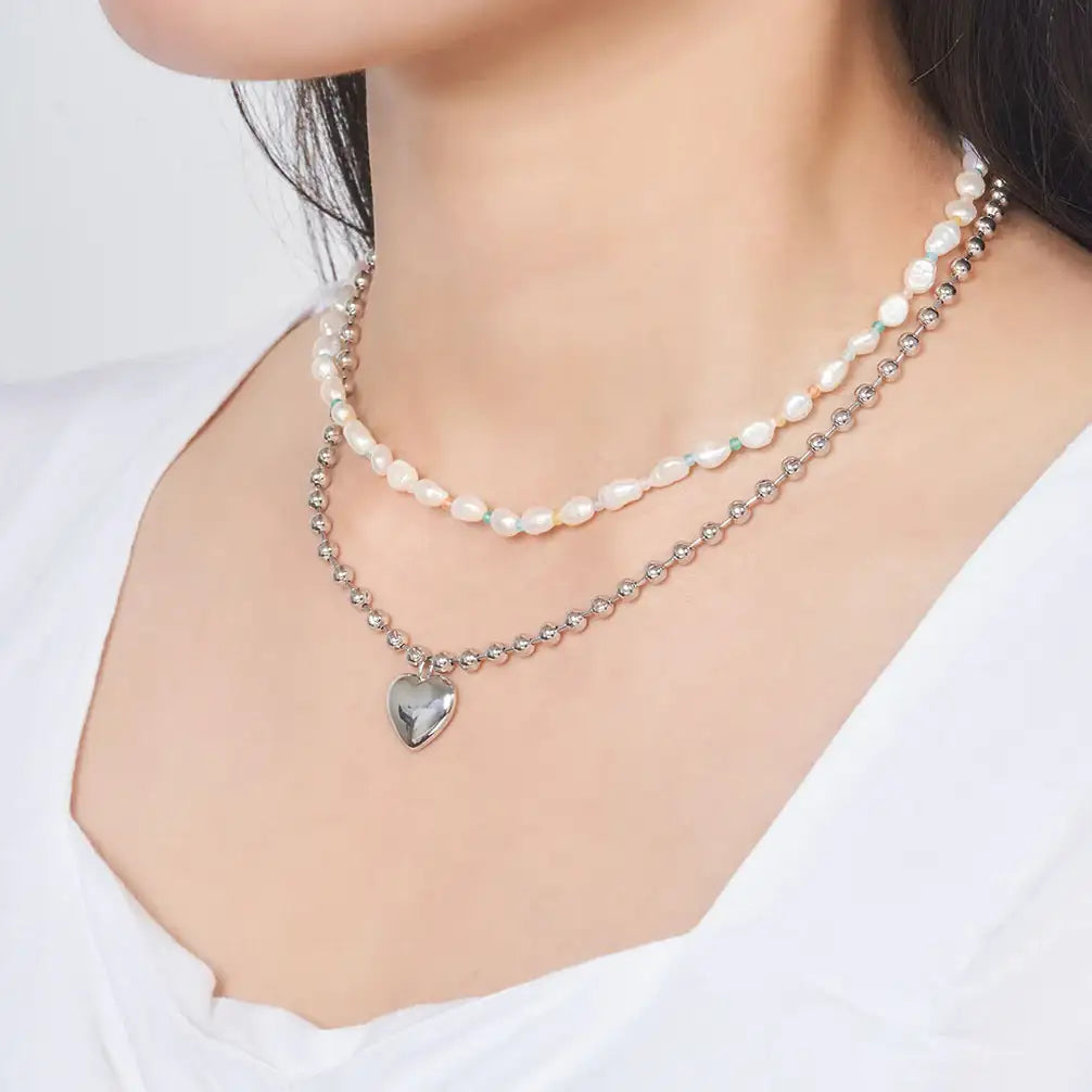 OST - POPTS Collection Pastel Baroque Pearl Earth Heart Necklace - OST - Jewelry - Harumio