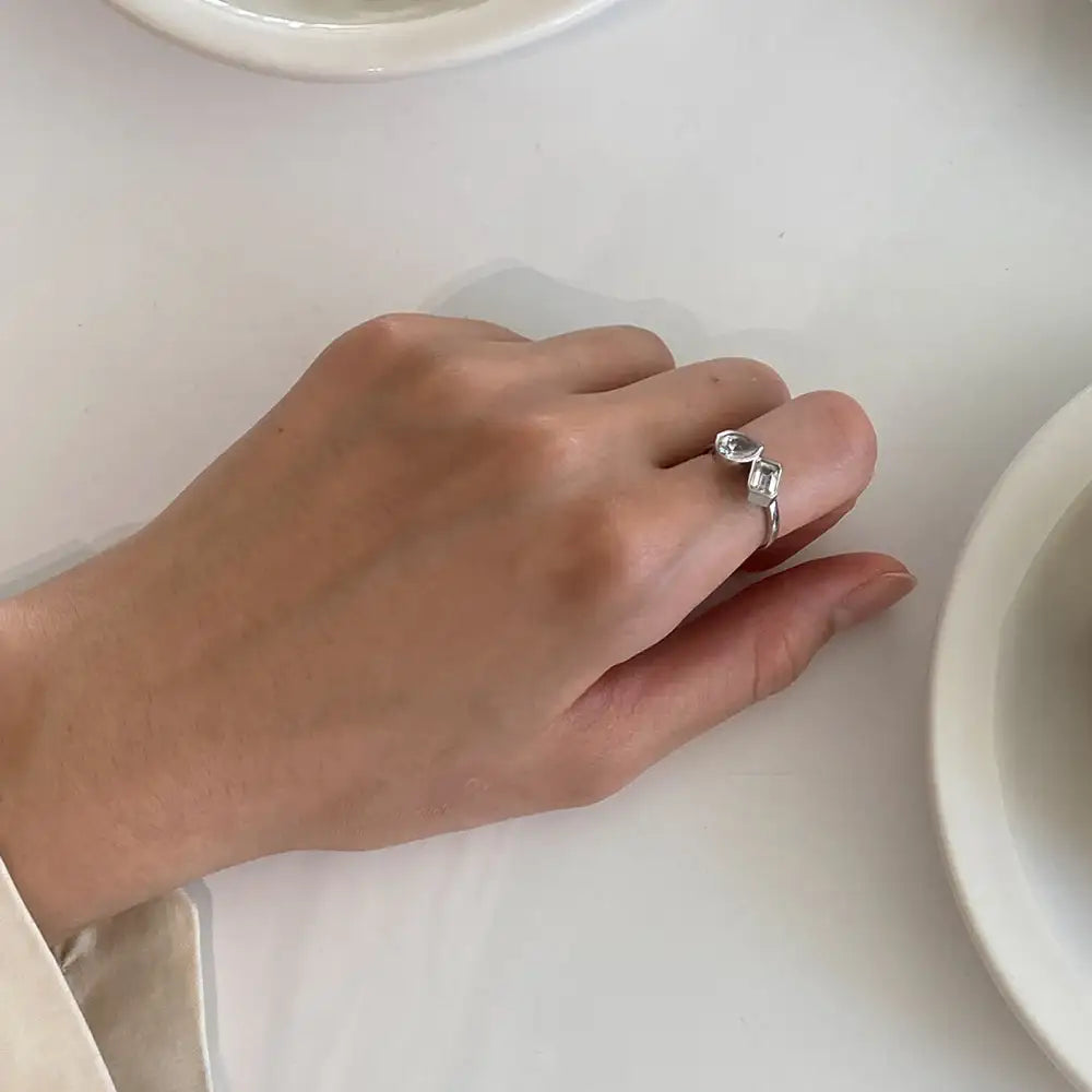 OST - Square Waterdrop Silver Ring - OST - Jewelry - Harumio