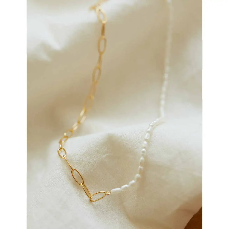 CLUE - C Collection Mix Chain Freshwater Pearl Silver Necklace - CLUE - Jewelry - Harumio