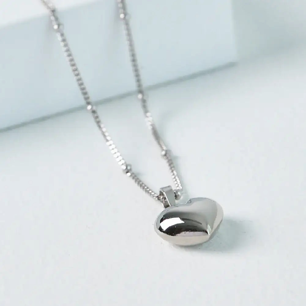 CLUE - Plump Heart Embossed Silver Necklace - CLUE - Jewelry - Harumio