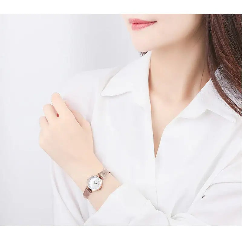 CLUE - Twinkle Mood Mother-of-Pearl Cut Glass Rose Gold Mesh Watch - CLUE - Watches - Harumio