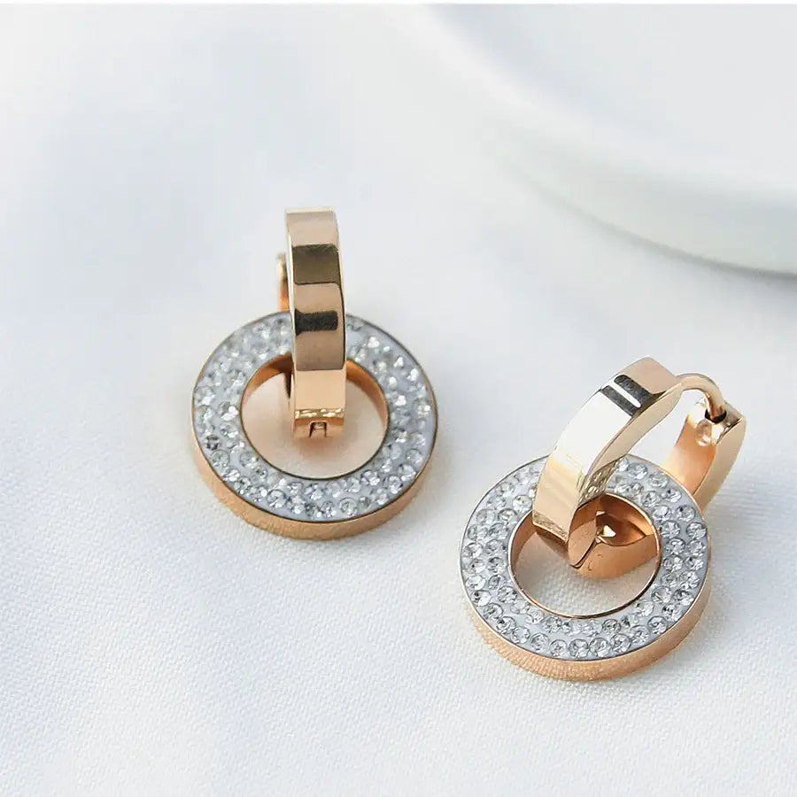CLUE - Round Cubic Cross Surgical Steel One Touch Earrings - CLUE - Jewelry - Harumio