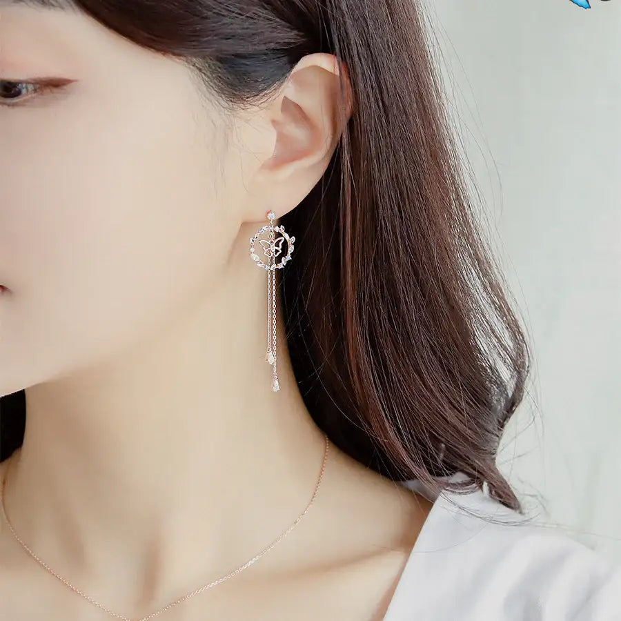 CLUE - Butterfly of Hope Laurel Round Silver Drop Earrings - CLUE - Jewelry - Harumio