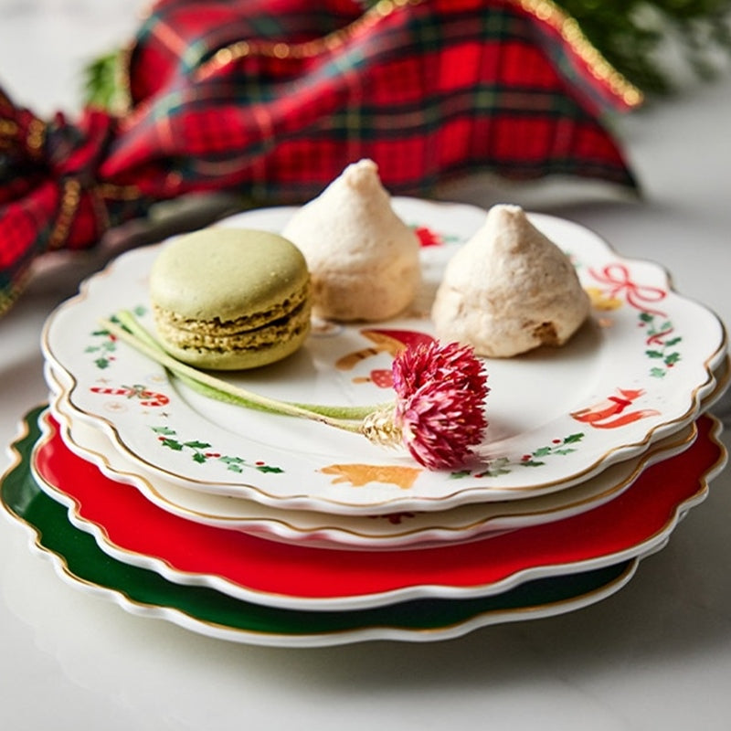 Korean Winter Story - Scallop Gold Rim Round Dessert Plate 4P Set