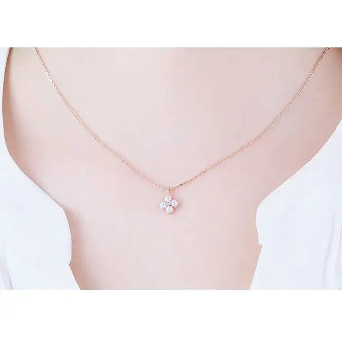 CLUE - White Hydrangea Rose Gold Necklace - CLUE - Jewelry - Harumio