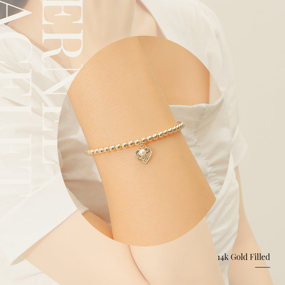 CLUE - 14K Gold Filled Eternal Pearl Stone Heart Bracelet