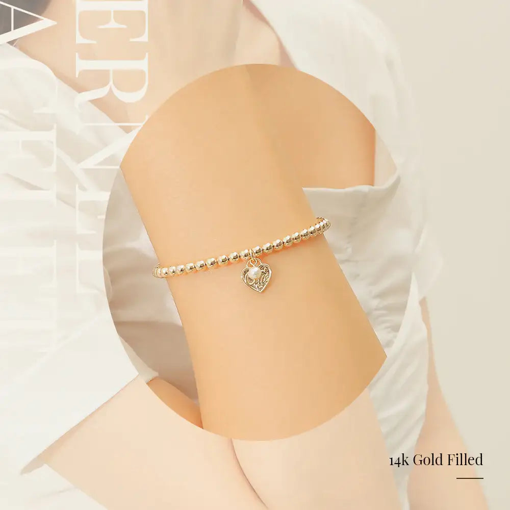 CLUE - 14K Gold Filled Eternal Pearl Stone Heart Bracelet - CLUE - Jewelry - Harumio