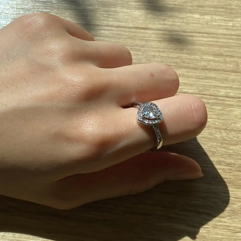 OST - Twinkle Double Heart Silver White Ring - OST - Jewelry - Harumio