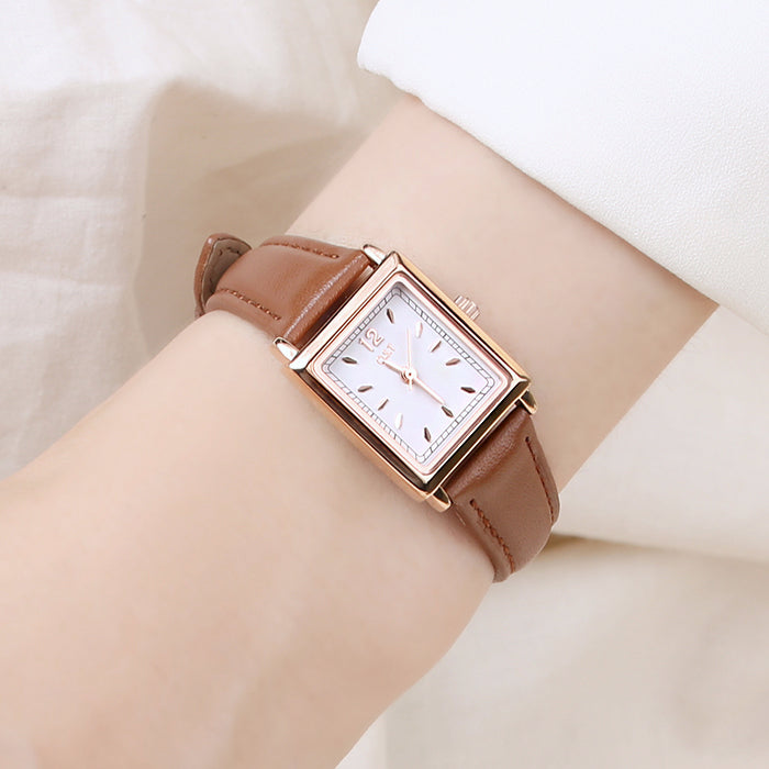 OST - Brown Women's Rectangular Leather Watch