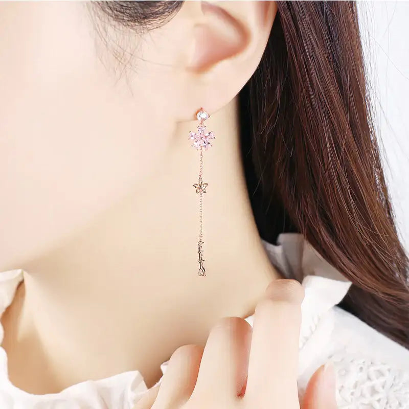 CLUE - Pink Blossom Unbalanced Silver Earrings - CLUE - Jewelry - Harumio