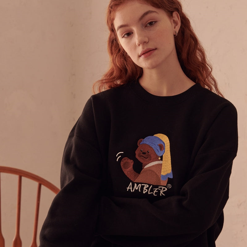 Ambler - Bear With Pearl Earring Overfit Hoodie Sweatshirt