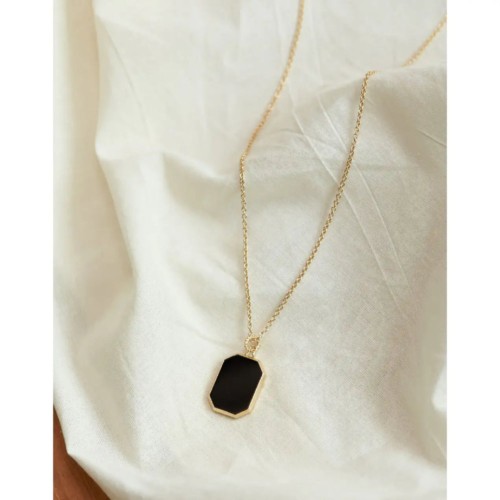 CLUE - C Collection Black Onyx Pendant Rose Gold Necklace - CLUE - Jewelry - Harumio