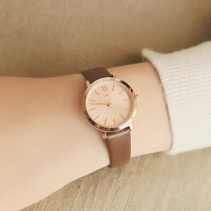 OST - Simple Rose Gold Index Brown Leather Watch - OST - Watch - Harumio