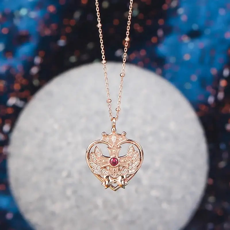 Saint Tail x Clue - Saint Heart Wing Silver Necklace - CLUE - Jewelry - Harumio