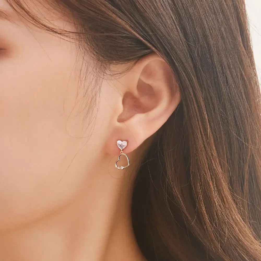CLUE - Pink Stone Heart Silver Earring - CLUE - Jewelry - Harumio