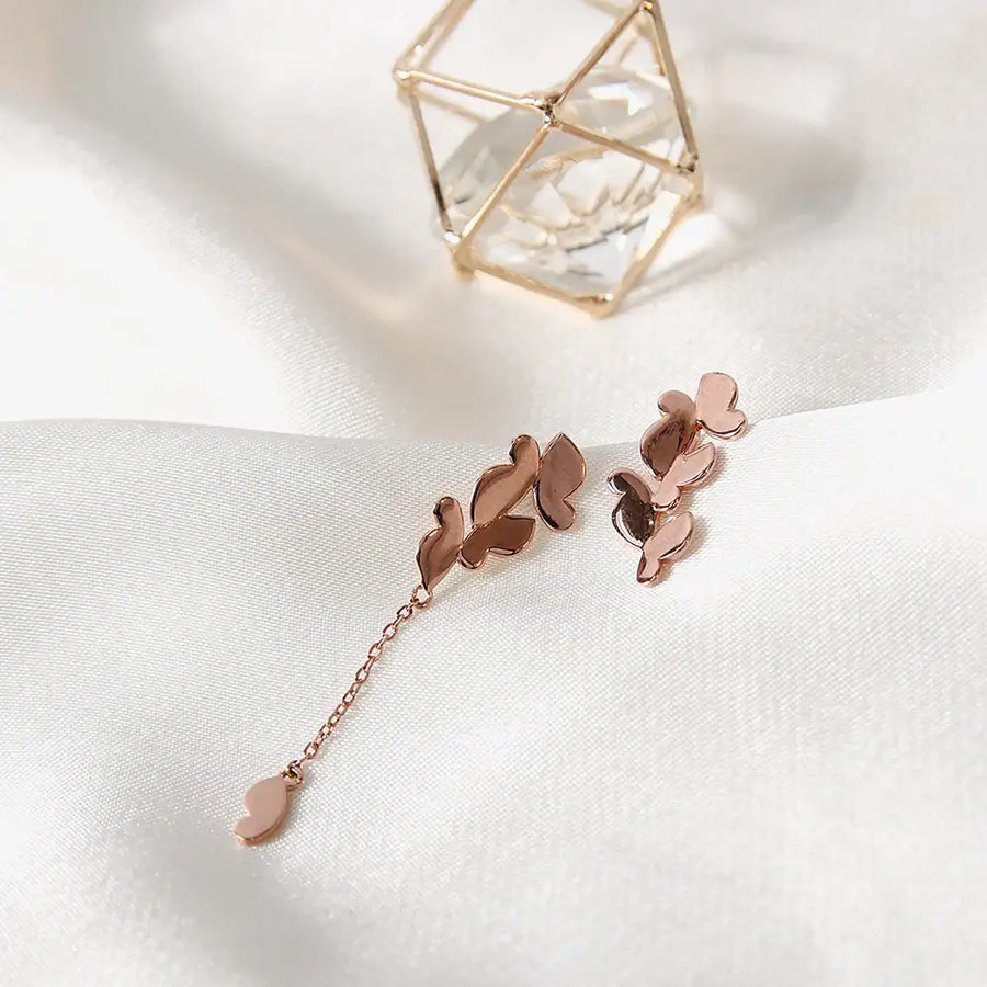 Bloom x AHNI - Butterfly Silhouette Chain Drop Silver Earrings - Bloom x AHNI - Jewelry - Harumio