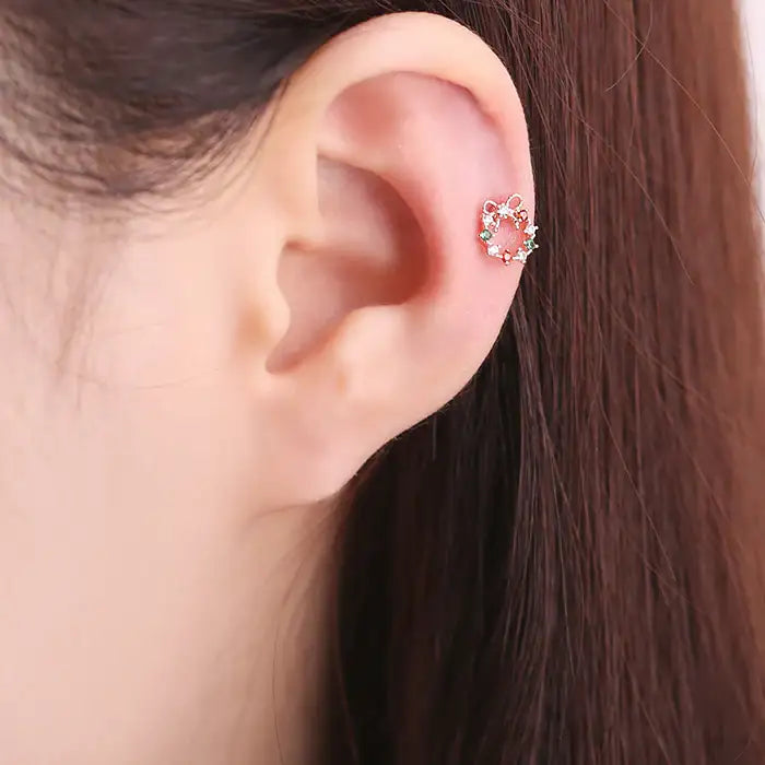 OST - Winter Wreath Decoration Rose Gold Ear Pierce Set - OST - Jewelry - Harumio