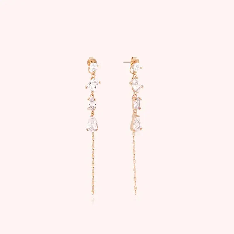 CLUE - White Crystal Long Drop Silver Earrings - CLUE - Jewelry - Harumio