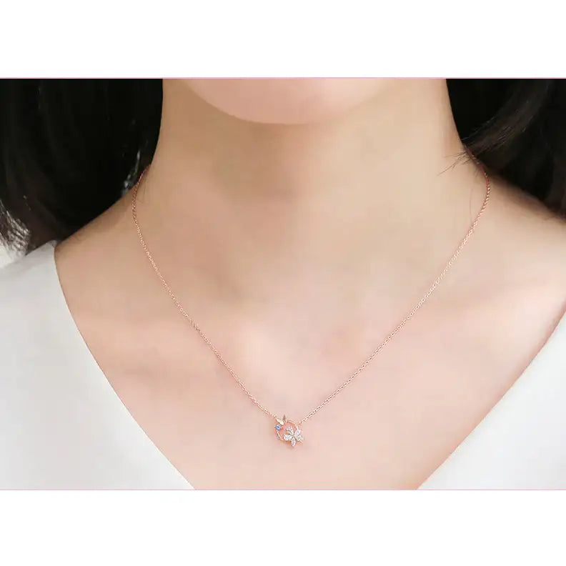 CLUE - Aquamarine Daffodil Silver Necklace - CLUE - Jewelry - Harumio
