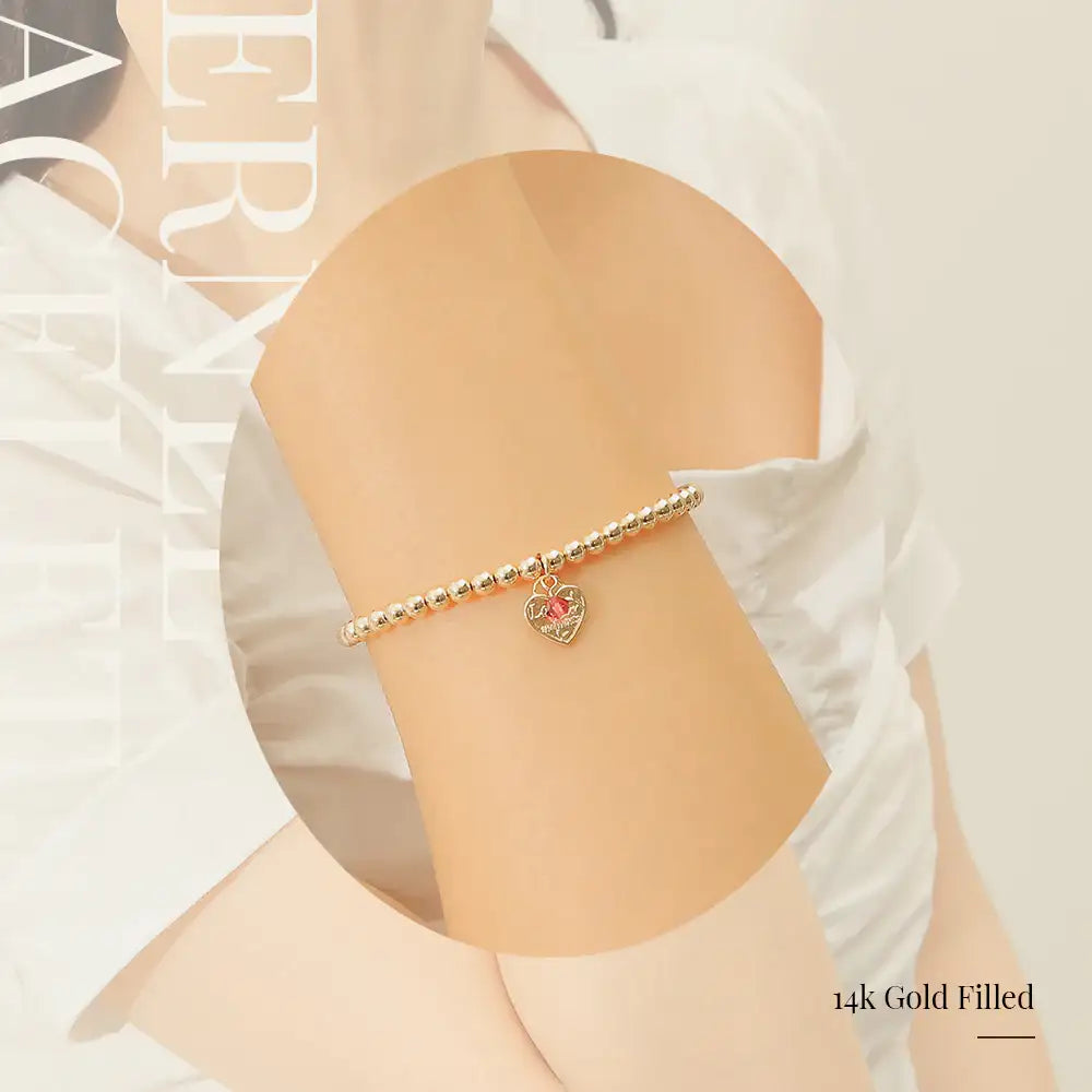 CLUE - 14K Gold Filled Eternal Ruby Stone Heart Bracelet - CLUE - Jewelry - Harumio