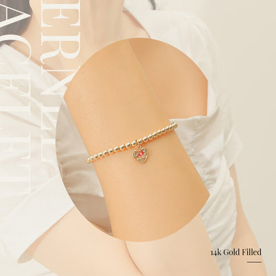 CLUE - 14K Gold Filled Eternal Ruby Stone Heart Bracelet