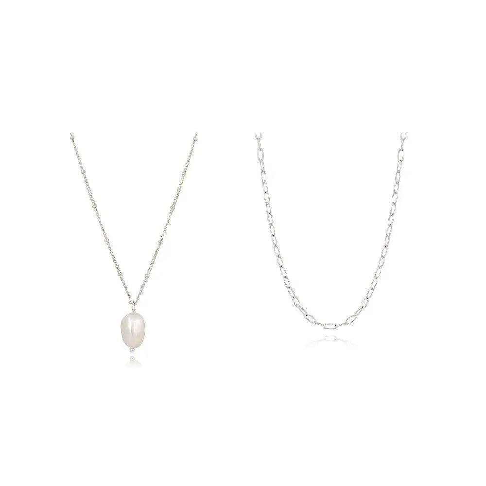 CLUE - Layered Freshwater Pearl Chain Necklace Set - CLUE - Jewelry - Harumio