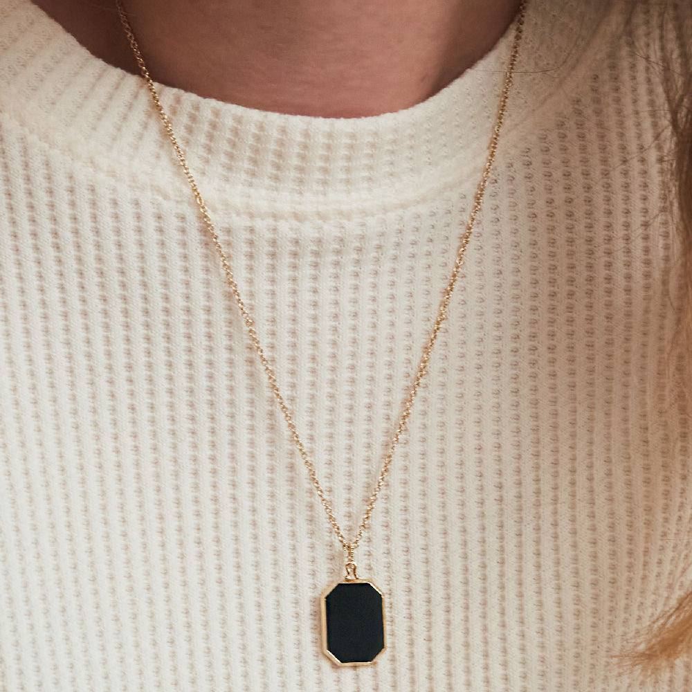 CLUE - C Collection Black Onyx Big Pendant Long Necklace