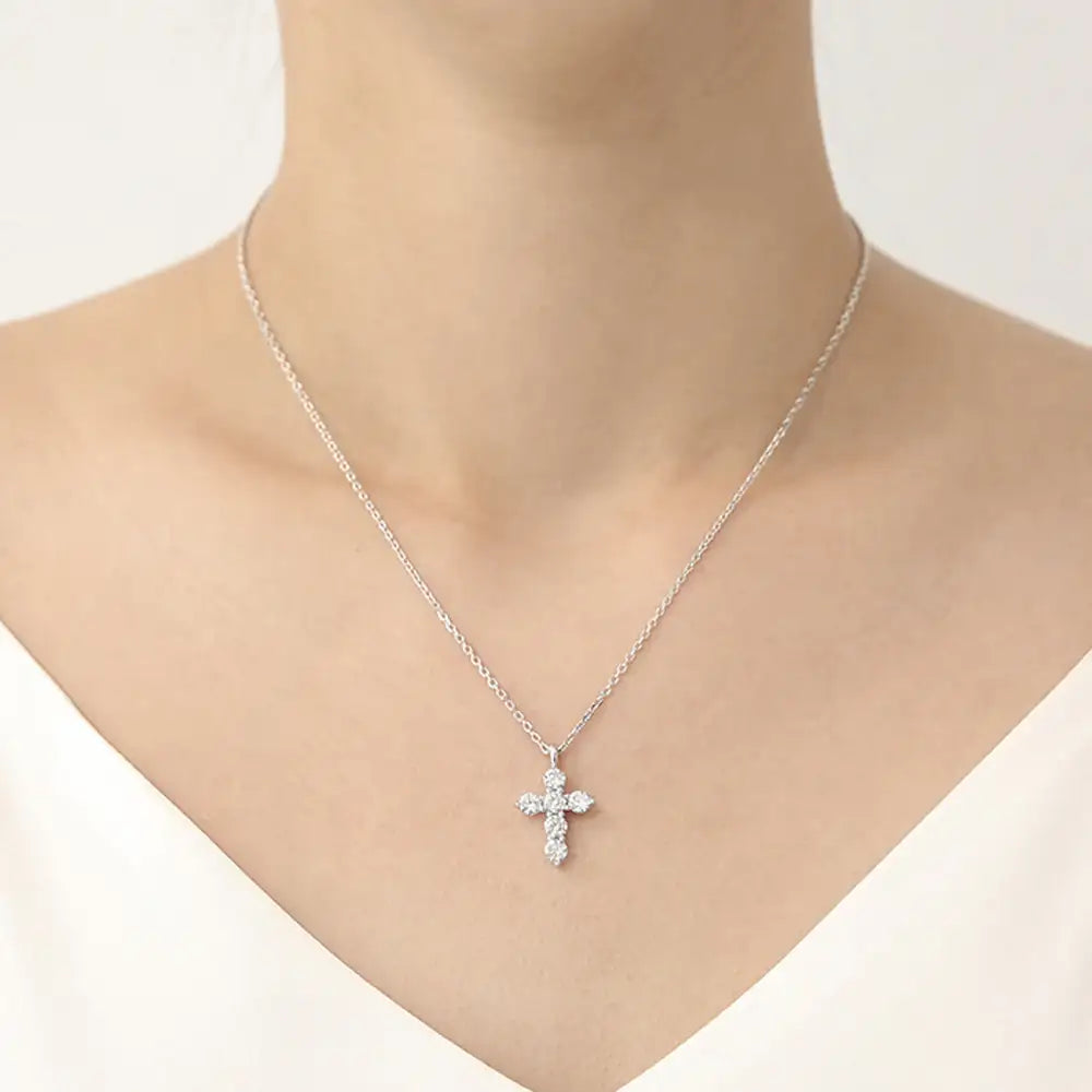 OST - Simulated Diamond 0.3ct Cross Necklace - OST - Jewelry - Harumio