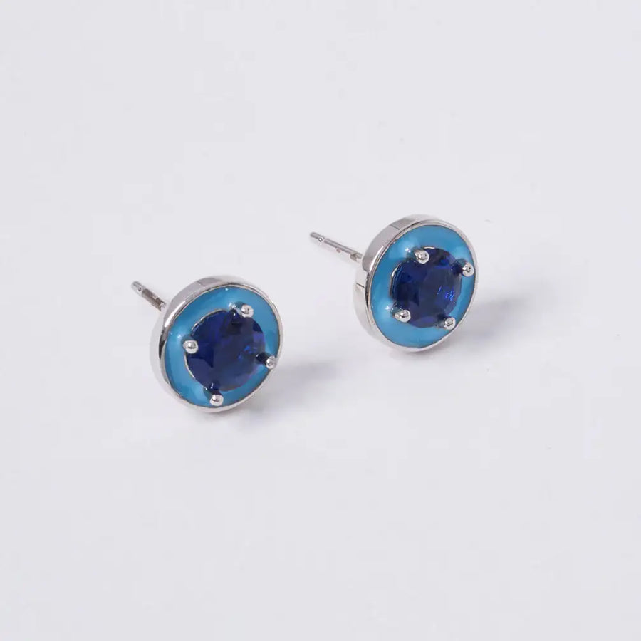 OST - POPTS Collection Blue Stone Basic Round Earrings - OST - Jewelry - Harumio