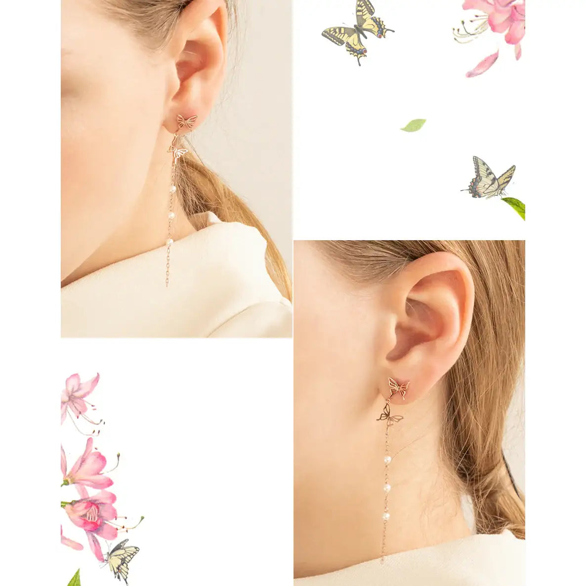 CLUE - Two-Way Butterfly Silver Drop Earrings - CLUE - Jewelry - Harumio
