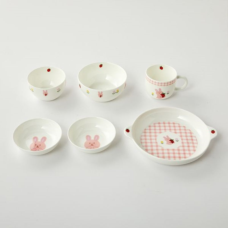 Korean ON - Berry Bunny Bone China Kids Tableware 6P SET