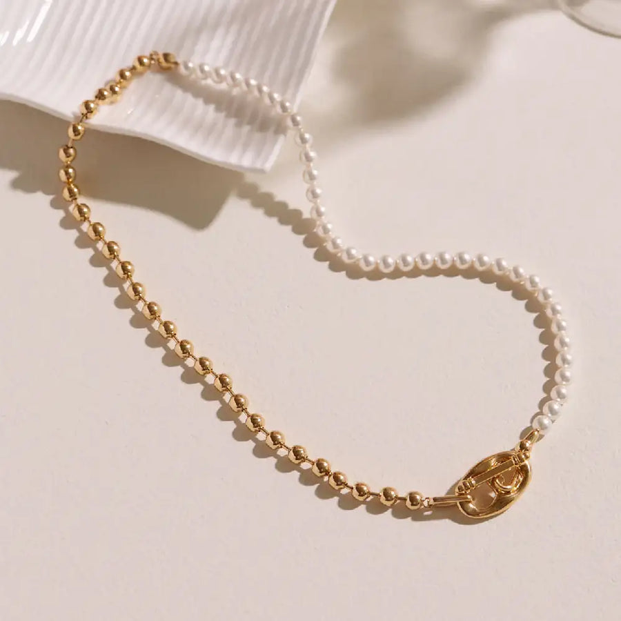 CLUE - C Collection Iconic C Two-tone Pearl Necklace - CLUE - Jewelry - Harumio
