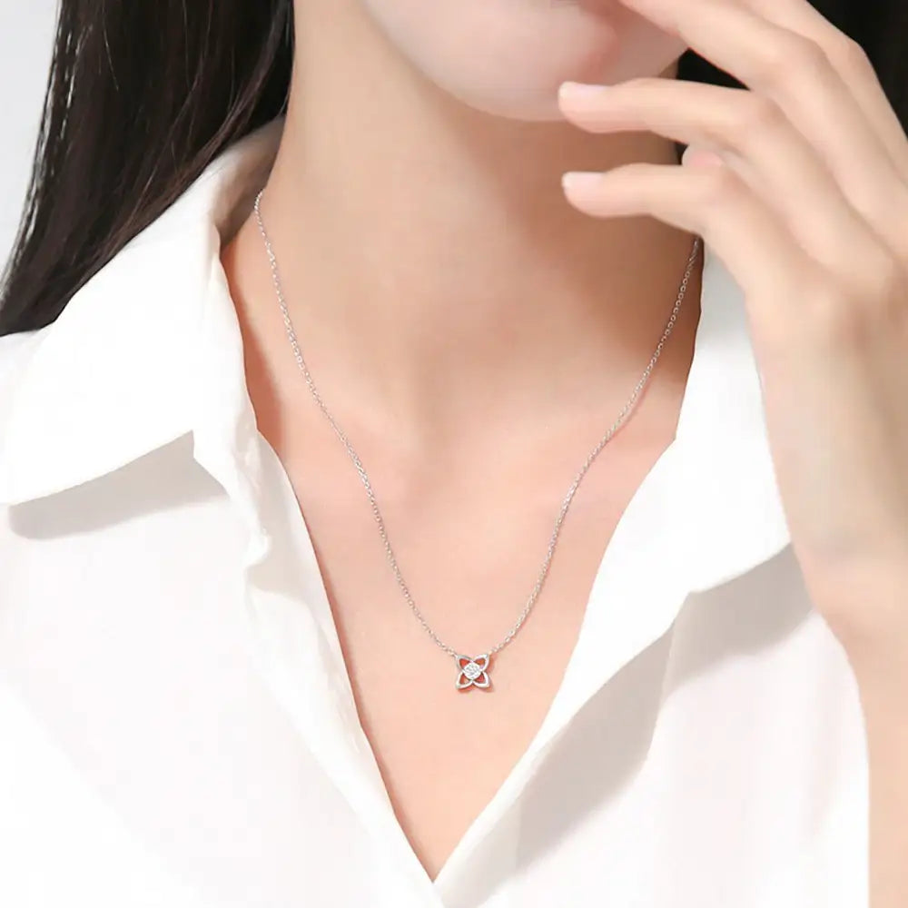 OST - Simulated Diamond 0.3ct Flower Silver Necklace - OST - Jewelry - Harumio