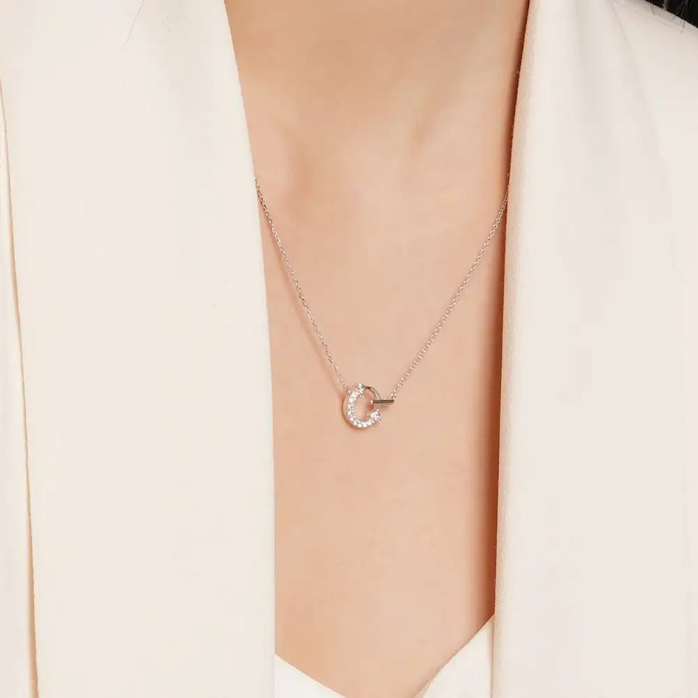 OST - Lucky Lock Horseshoe Link Full Stone Silver Necklace - OST - Jewelry - Harumio