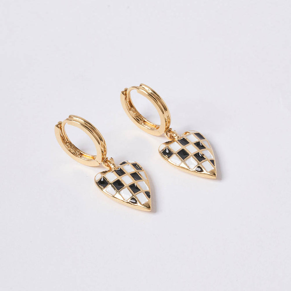 OST - POPTS Collection Black Checkerboard Heart One Touch Earrings