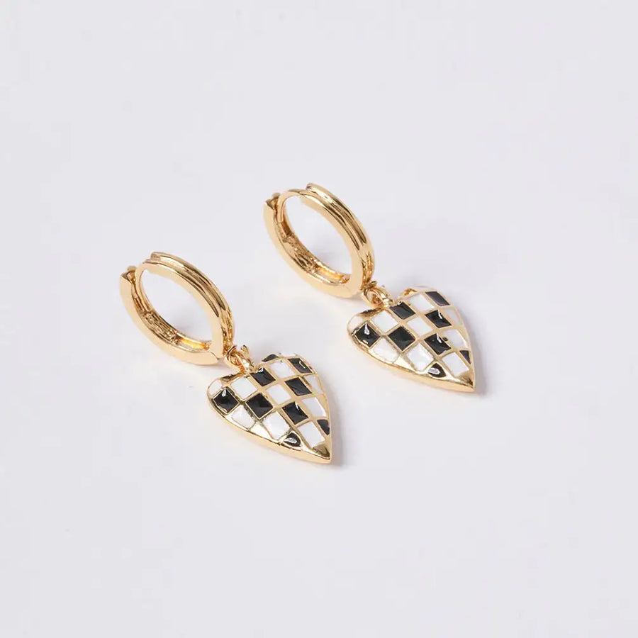 OST - POPTS Collection Black Checkerboard Heart One Touch Earrings - OST - Jewelry - Harumio