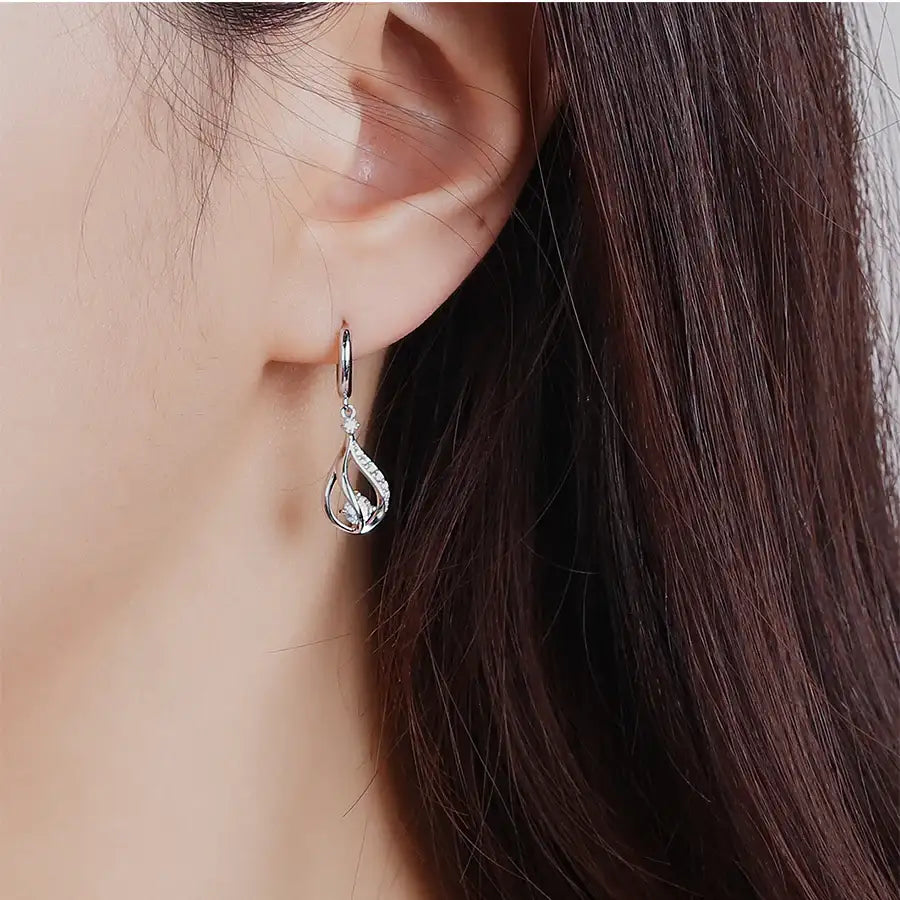 CLUE - Water Drop Cubic Silver One Touch Earrings - CLUE - Jewelry - Harumio