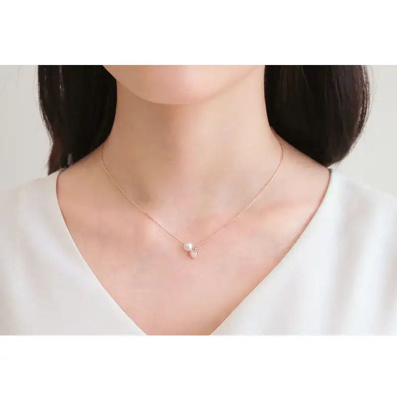 CLUE - Petite Heart Pearl Silver Necklace - CLUE - Jewelry - Harumio