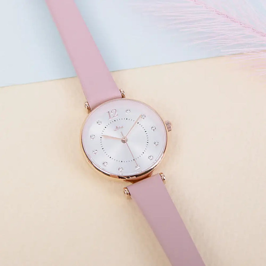 CLUE - Cubic Circle Pink Leather Watch - CLUE - Watches - Harumio